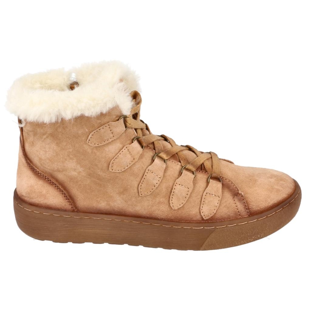 Zapato deportivo abotinado para mujer en piel beige de KHLOE MARÍN. M-773